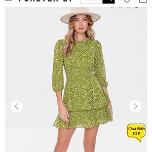 Forever 21 Green Dot Print Chiffon Mini Dress